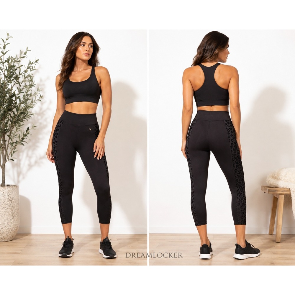 Good American Black Corset Mesh Leopard Animal Print‎ Crop Leggings 1 Small NWT